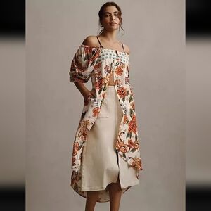 Farm Rio Anthropologie Long Tunic Top Duster Shirt Dress Leopard Floral